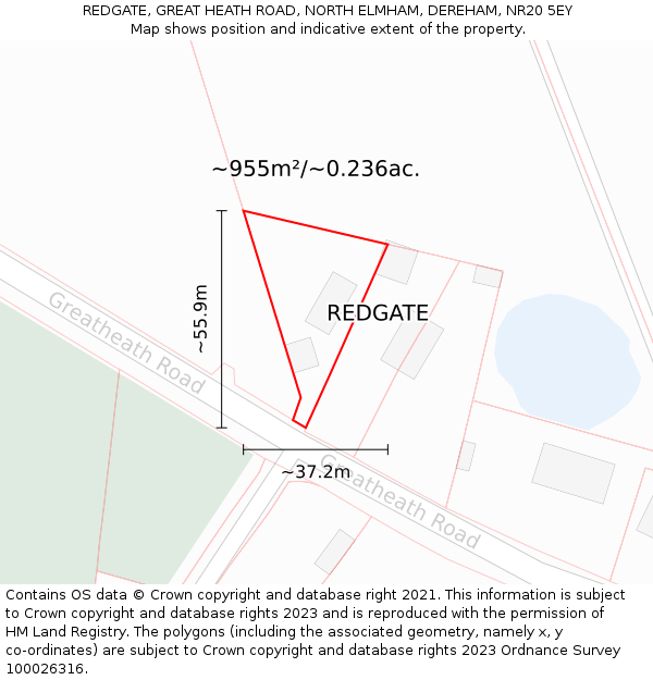 REDGATE, GREAT HEATH ROAD, NORTH ELMHAM, DEREHAM, NR20 5EY: Plot and title map