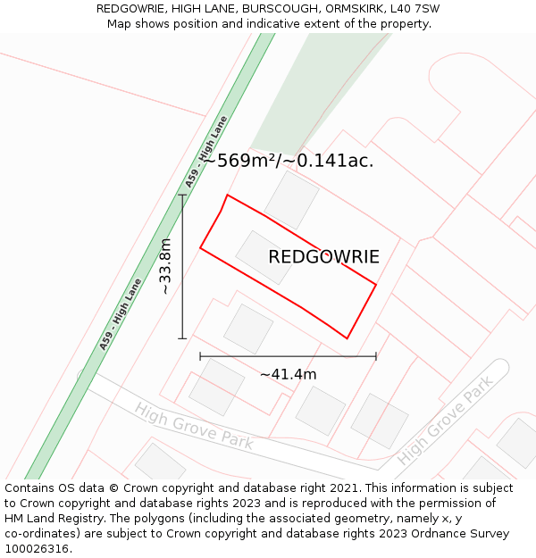 REDGOWRIE, HIGH LANE, BURSCOUGH, ORMSKIRK, L40 7SW: Plot and title map