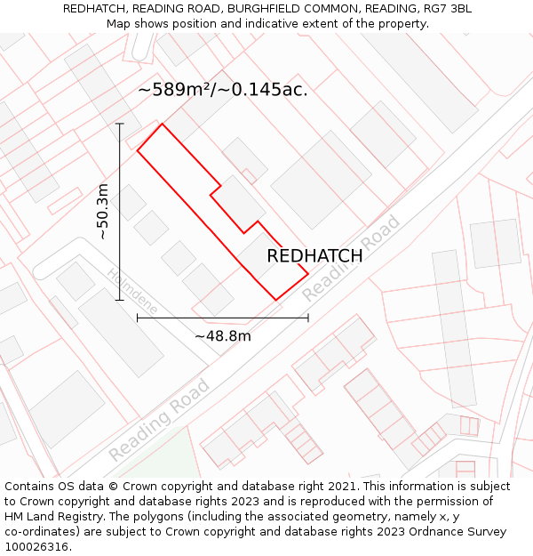 REDHATCH, READING ROAD, BURGHFIELD COMMON, READING, RG7 3BL: Plot and title map