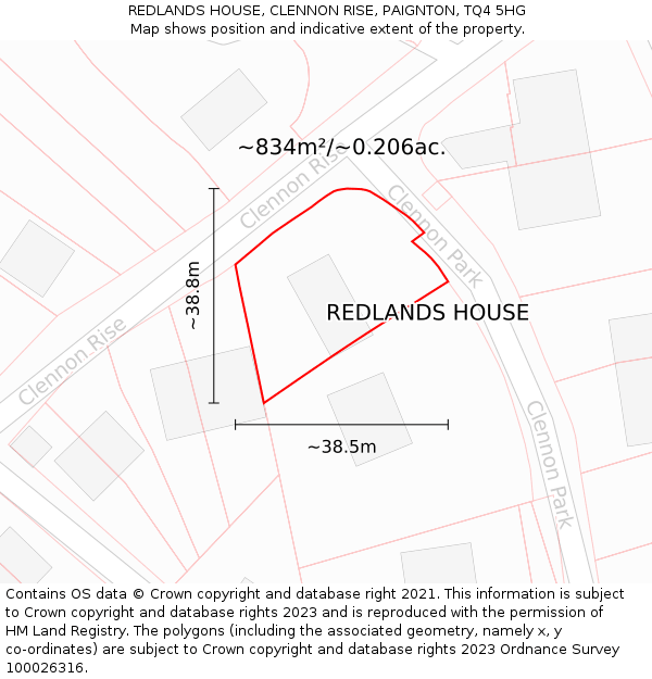 REDLANDS HOUSE, CLENNON RISE, PAIGNTON, TQ4 5HG: Plot and title map