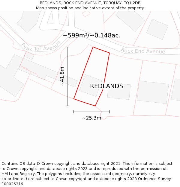 REDLANDS, ROCK END AVENUE, TORQUAY, TQ1 2DR: Plot and title map