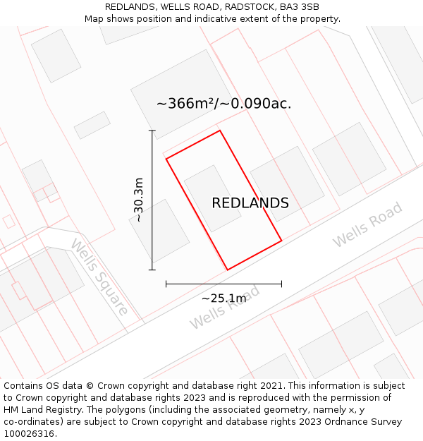 REDLANDS, WELLS ROAD, RADSTOCK, BA3 3SB: Plot and title map
