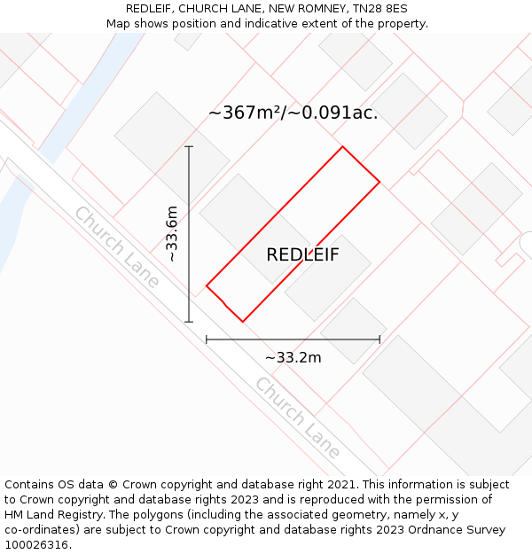 REDLEIF, CHURCH LANE, NEW ROMNEY, TN28 8ES: Plot and title map