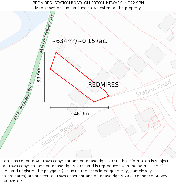 REDMIRES, STATION ROAD, OLLERTON, NEWARK, NG22 9BN: Plot and title map