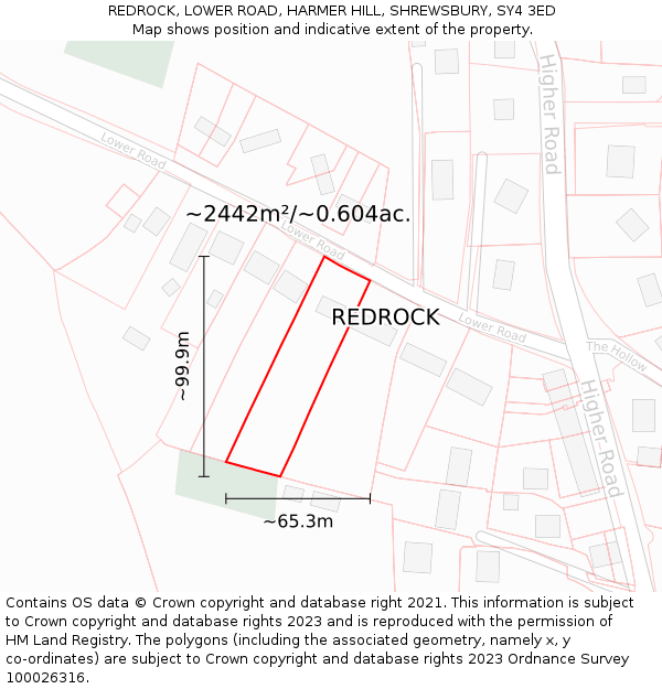 REDROCK, LOWER ROAD, HARMER HILL, SHREWSBURY, SY4 3ED: Plot and title map