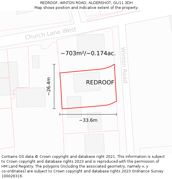REDROOF, WINTON ROAD, ALDERSHOT, GU11 3DH: Plot and title map