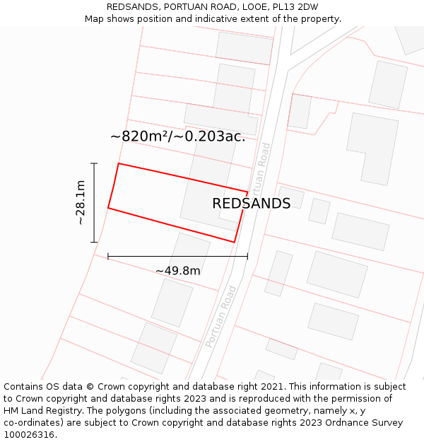REDSANDS, PORTUAN ROAD, LOOE, PL13 2DW: Plot and title map