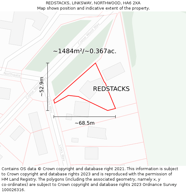 REDSTACKS, LINKSWAY, NORTHWOOD, HA6 2XA: Plot and title map