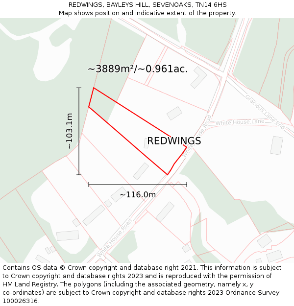REDWINGS, BAYLEYS HILL, SEVENOAKS, TN14 6HS: Plot and title map