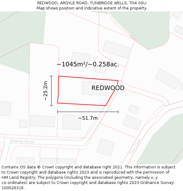 REDWOOD, ARGYLE ROAD, TUNBRIDGE WELLS, TN4 0SU: Plot and title map