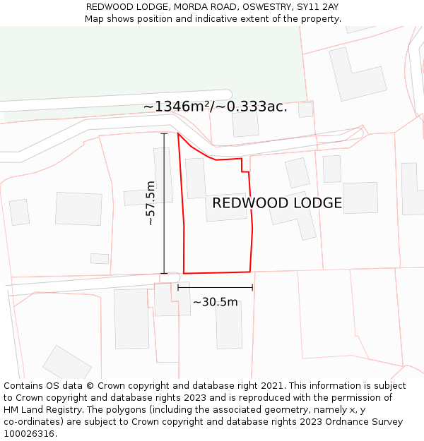 REDWOOD LODGE, MORDA ROAD, OSWESTRY, SY11 2AY: Plot and title map