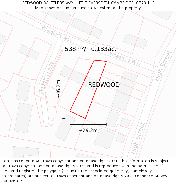 REDWOOD, WHEELERS WAY, LITTLE EVERSDEN, CAMBRIDGE, CB23 1HF: Plot and title map