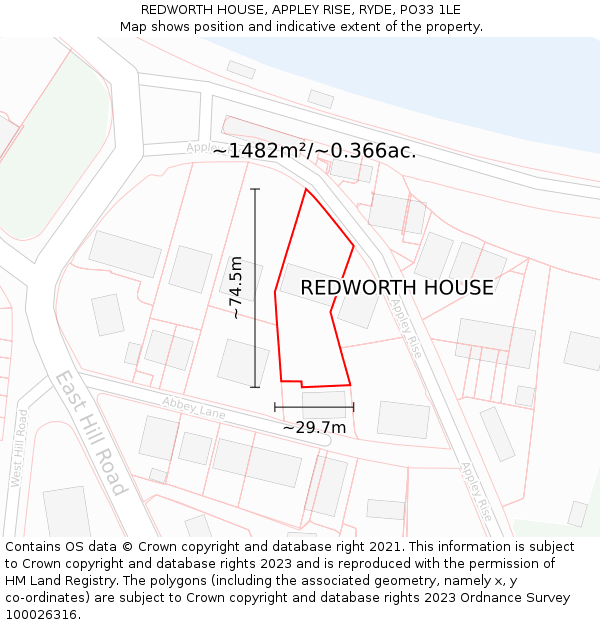 REDWORTH HOUSE, APPLEY RISE, RYDE, PO33 1LE: Plot and title map