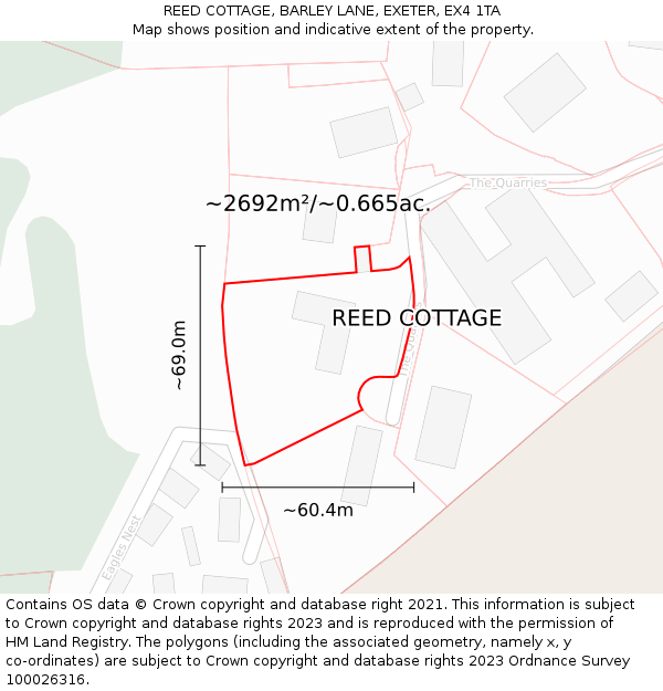 REED COTTAGE, BARLEY LANE, EXETER, EX4 1TA: Plot and title map