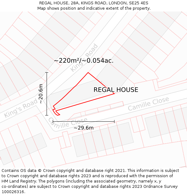 REGAL HOUSE, 28A, KINGS ROAD, LONDON, SE25 4ES: Plot and title map
