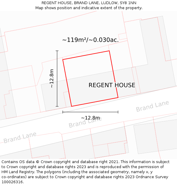 REGENT HOUSE, BRAND LANE, LUDLOW, SY8 1NN: Plot and title map