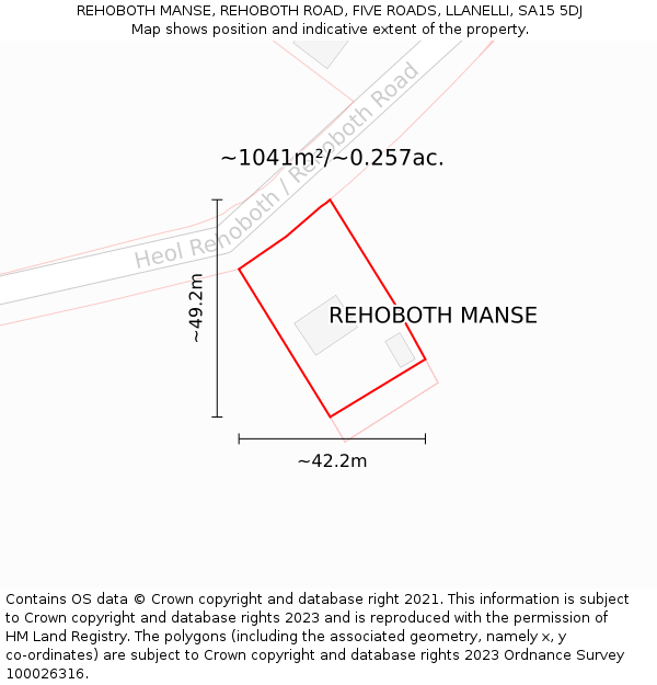 REHOBOTH MANSE, REHOBOTH ROAD, FIVE ROADS, LLANELLI, SA15 5DJ: Plot and title map