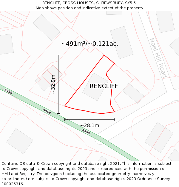 RENCLIFF, CROSS HOUSES, SHREWSBURY, SY5 6JJ: Plot and title map