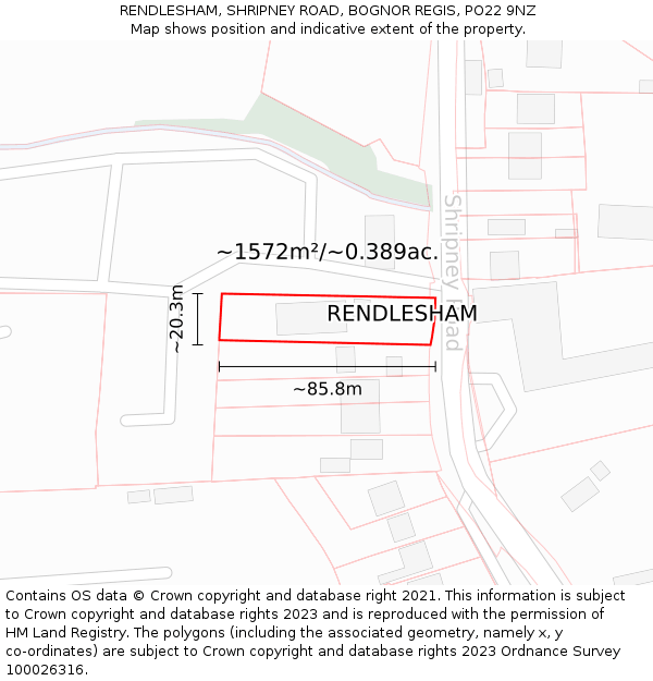 RENDLESHAM, SHRIPNEY ROAD, BOGNOR REGIS, PO22 9NZ: Plot and title map