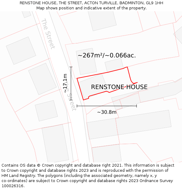 RENSTONE HOUSE, THE STREET, ACTON TURVILLE, BADMINTON, GL9 1HH: Plot and title map