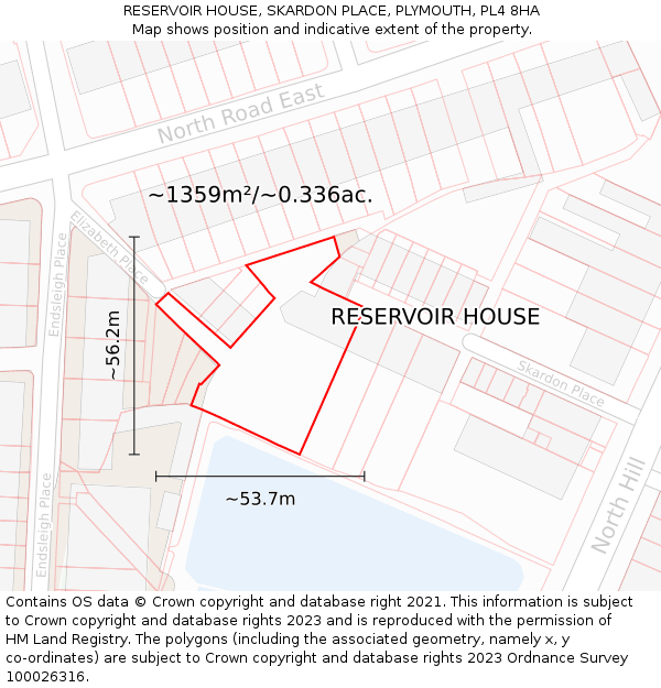 RESERVOIR HOUSE, SKARDON PLACE, PLYMOUTH, PL4 8HA: Plot and title map