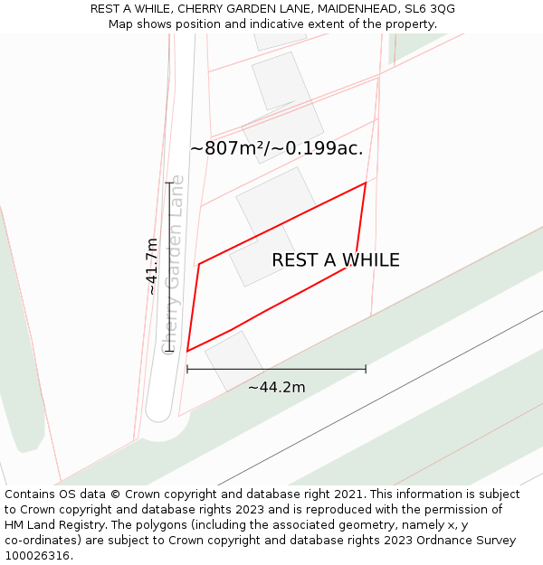 REST A WHILE, CHERRY GARDEN LANE, MAIDENHEAD, SL6 3QG: Plot and title map