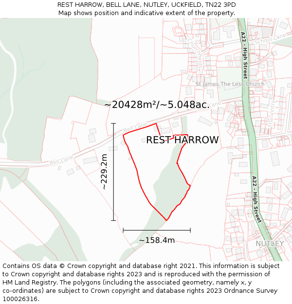 REST HARROW, BELL LANE, NUTLEY, UCKFIELD, TN22 3PD: Plot and title map