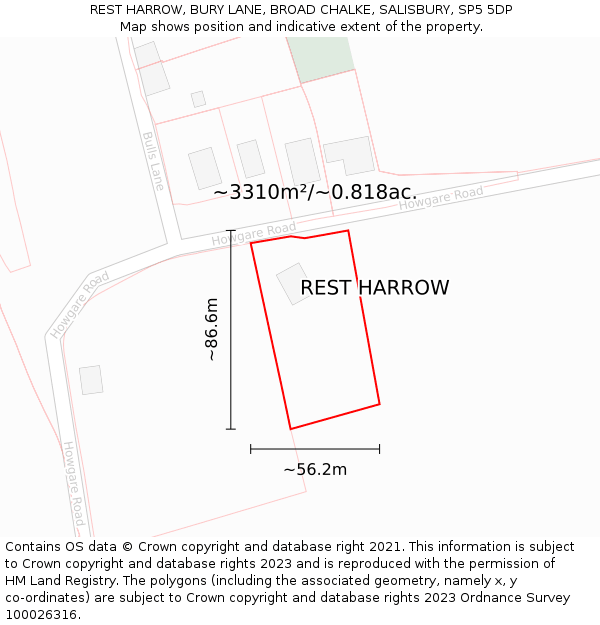 REST HARROW, BURY LANE, BROAD CHALKE, SALISBURY, SP5 5DP: Plot and title map