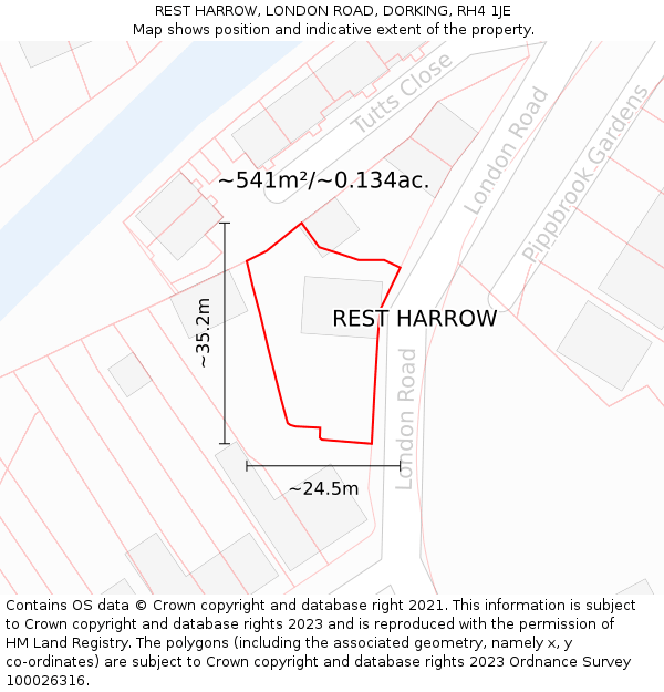 REST HARROW, LONDON ROAD, DORKING, RH4 1JE: Plot and title map