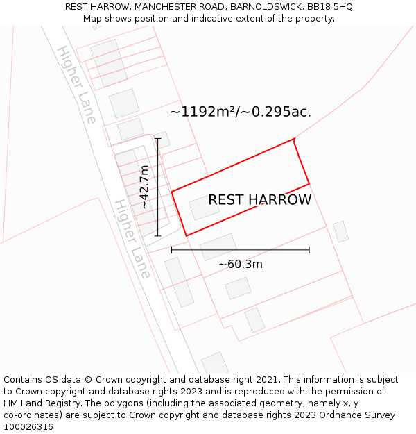 REST HARROW, MANCHESTER ROAD, BARNOLDSWICK, BB18 5HQ: Plot and title map