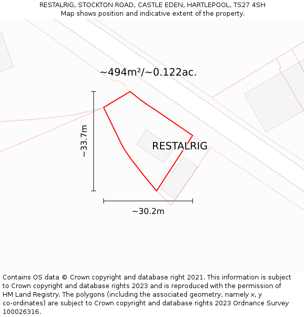 RESTALRIG, STOCKTON ROAD, CASTLE EDEN, HARTLEPOOL, TS27 4SH: Plot and title map