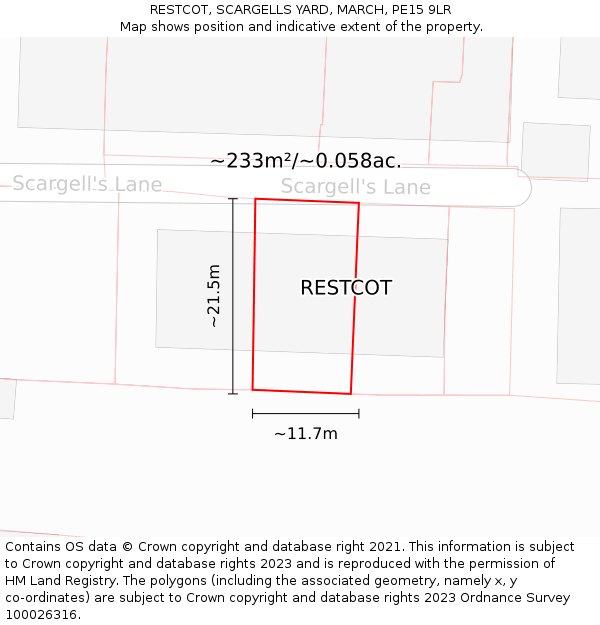 RESTCOT, SCARGELLS YARD, MARCH, PE15 9LR: Plot and title map