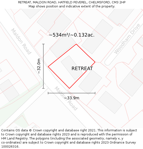 RETREAT, MALDON ROAD, HATFIELD PEVEREL, CHELMSFORD, CM3 2HP: Plot and title map