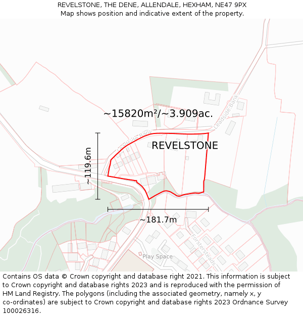 REVELSTONE, THE DENE, ALLENDALE, HEXHAM, NE47 9PX: Plot and title map