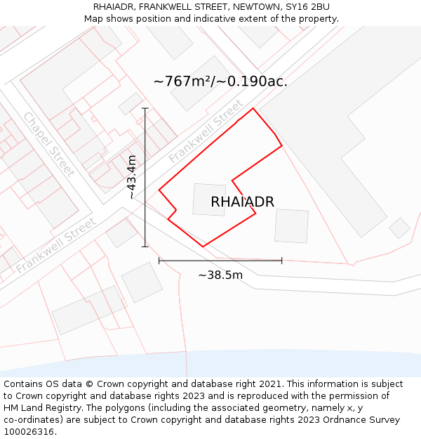 RHAIADR, FRANKWELL STREET, NEWTOWN, SY16 2BU: Plot and title map