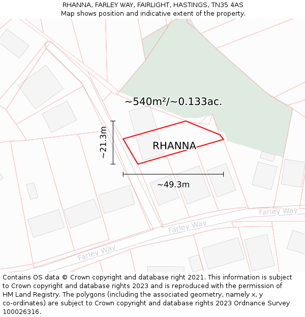 RHANNA, FARLEY WAY, FAIRLIGHT, HASTINGS, TN35 4AS: Plot and title map