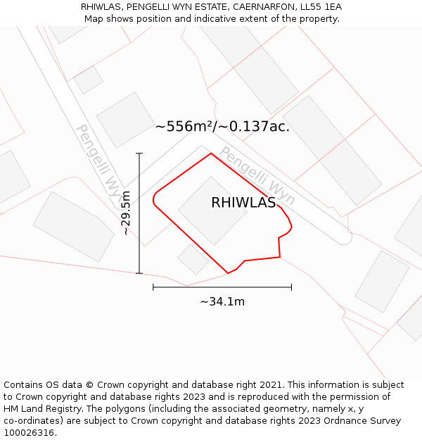 RHIWLAS, PENGELLI WYN ESTATE, CAERNARFON, LL55 1EA: Plot and title map