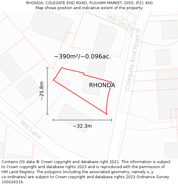 RHONDA, COLEGATE END ROAD, PULHAM MARKET, DISS, IP21 4XG: Plot and title map