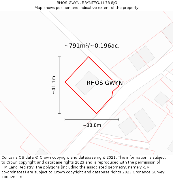 RHOS GWYN, BRYNTEG, LL78 8JG: Plot and title map