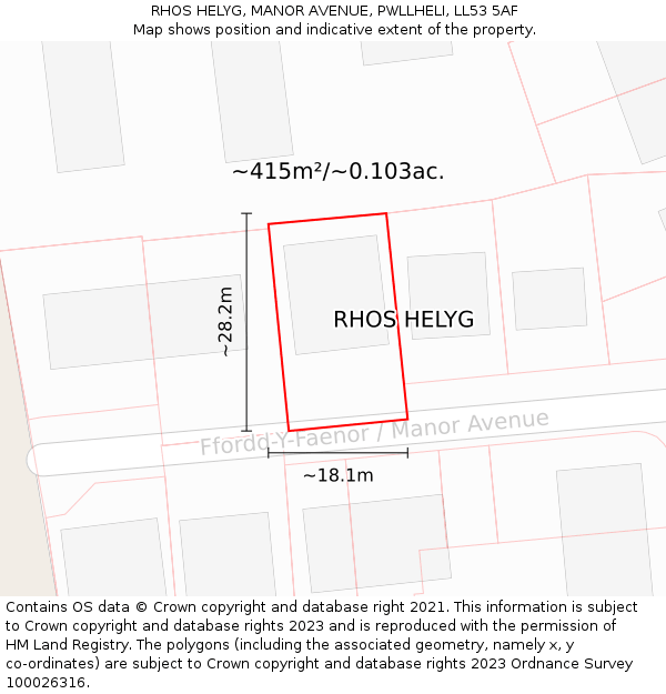 RHOS HELYG, MANOR AVENUE, PWLLHELI, LL53 5AF: Plot and title map