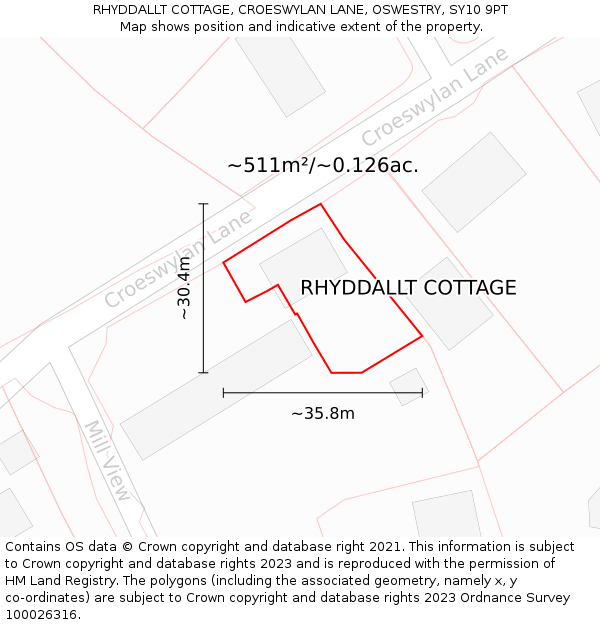 RHYDDALLT COTTAGE, CROESWYLAN LANE, OSWESTRY, SY10 9PT: Plot and title map