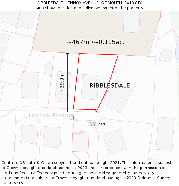 RIBBLESDALE, LENNOX AVENUE, SIDMOUTH, EX10 8TX: Plot and title map