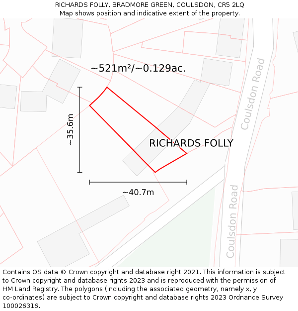 RICHARDS FOLLY, BRADMORE GREEN, COULSDON, CR5 2LQ: Plot and title map