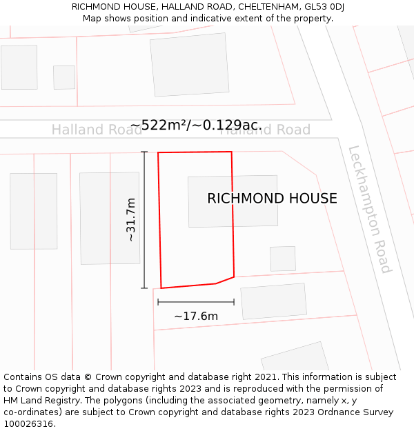RICHMOND HOUSE, HALLAND ROAD, CHELTENHAM, GL53 0DJ: Plot and title map