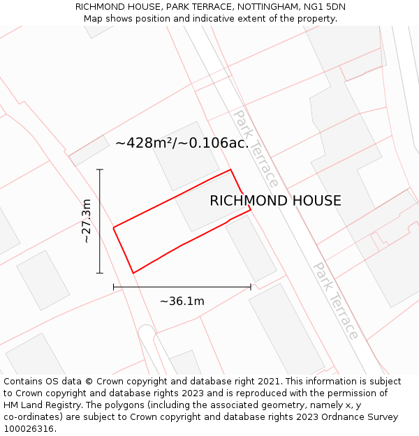 RICHMOND HOUSE, PARK TERRACE, NOTTINGHAM, NG1 5DN: Plot and title map