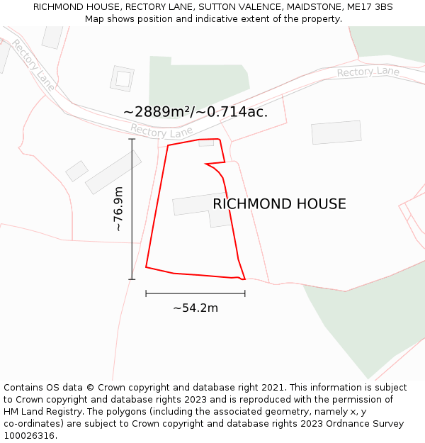 RICHMOND HOUSE, RECTORY LANE, SUTTON VALENCE, MAIDSTONE, ME17 3BS: Plot and title map