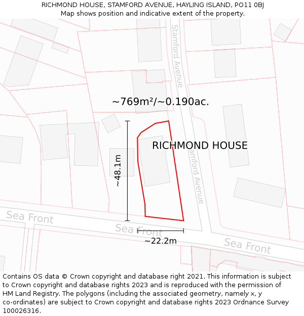 RICHMOND HOUSE, STAMFORD AVENUE, HAYLING ISLAND, PO11 0BJ: Plot and title map