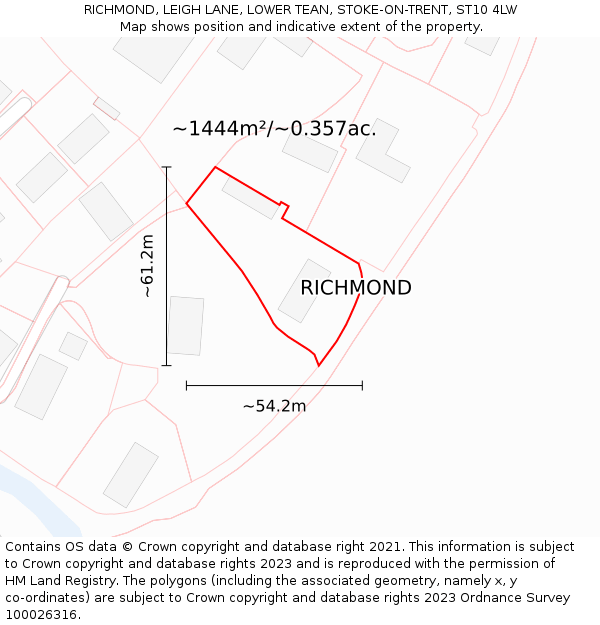 RICHMOND, LEIGH LANE, LOWER TEAN, STOKE-ON-TRENT, ST10 4LW: Plot and title map