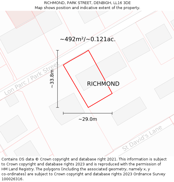 RICHMOND, PARK STREET, DENBIGH, LL16 3DE: Plot and title map