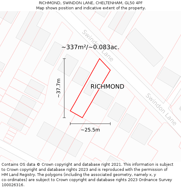 RICHMOND, SWINDON LANE, CHELTENHAM, GL50 4PF: Plot and title map